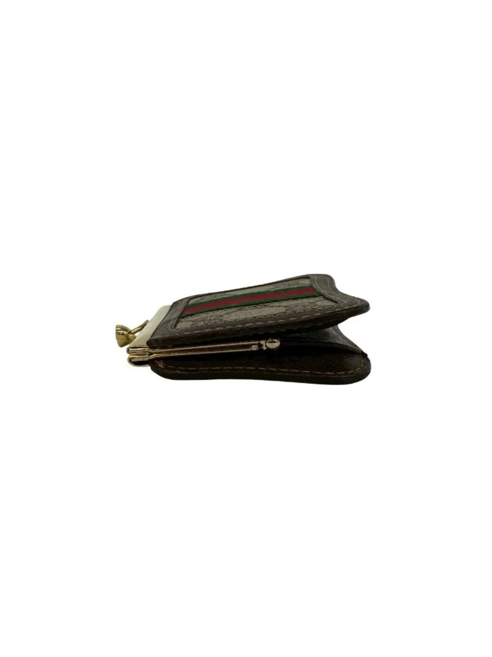 Gucci Vintage Sherry Line GG Logo Pattern Leather Kiss Lock Coin Purse Case - Picture 4 of 7